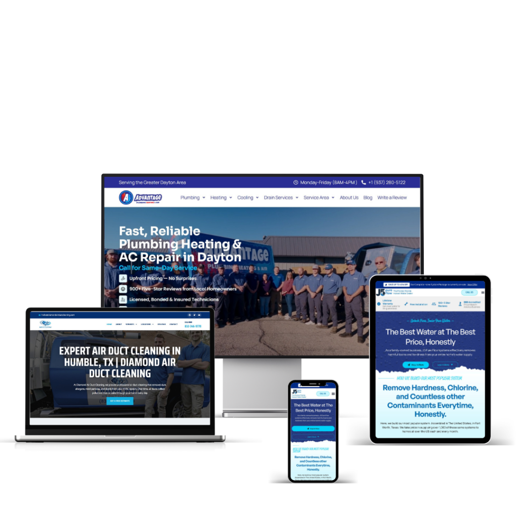 Website shown on desktop, tablet and phone screens