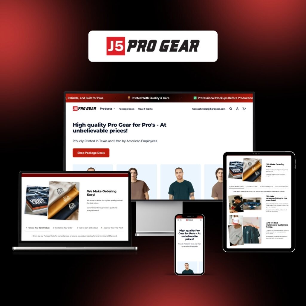 J5 Progear Shopify store built by Weborite Solutions
