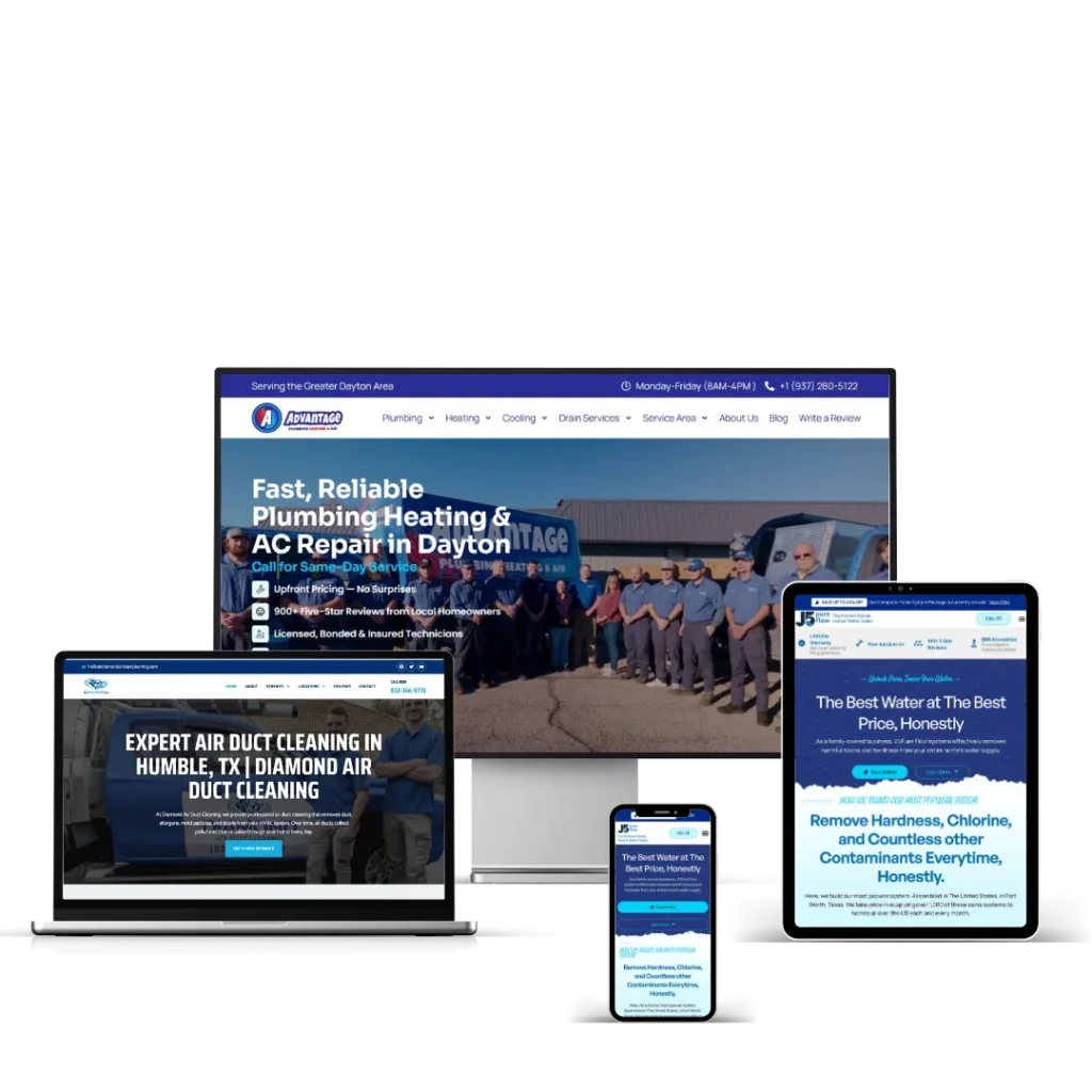 Website shown on desktop, tablet and phone screens
